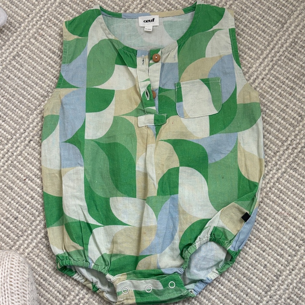 Oeuf Green and Blue Patterned Kids One Piece